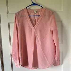 FREE W/ purchase! JCrew pink v neck button sleeve blouse